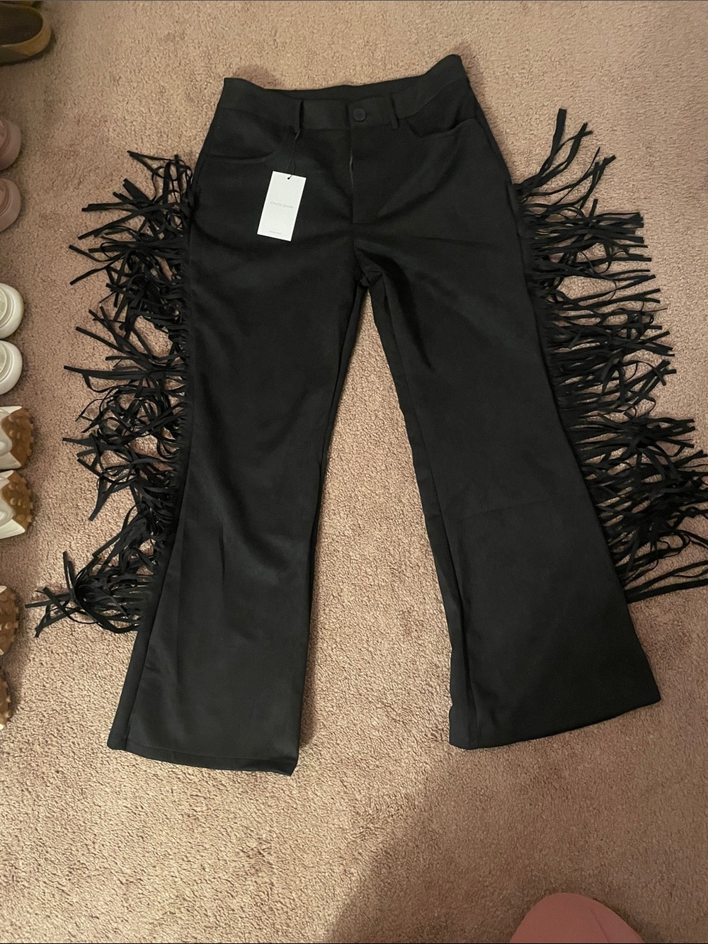 Charlie suede Black Boot-Cut Fringe  Flare Pants